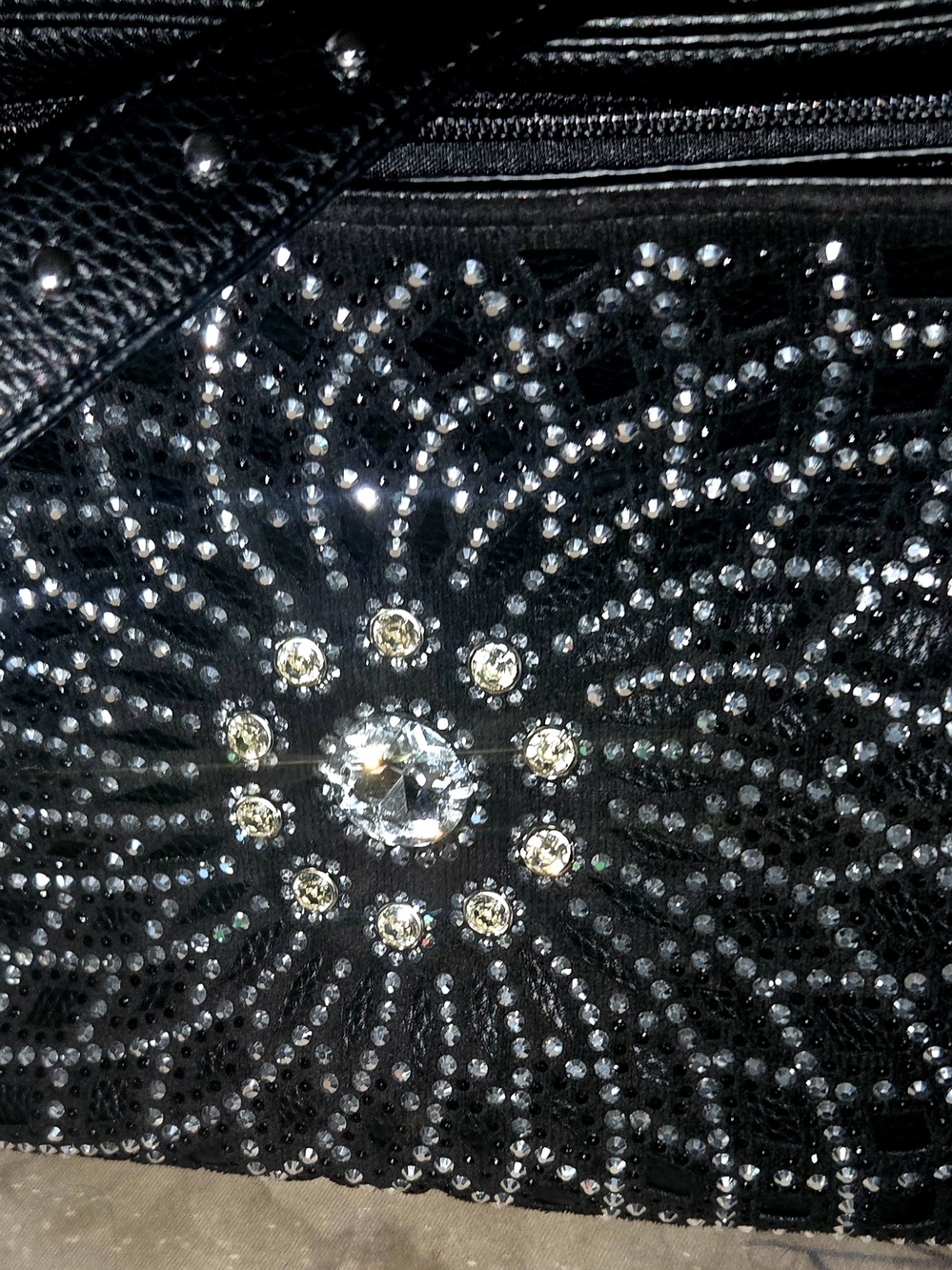 Embellished Black Women's Shoulder Bag with Crystal Accent
